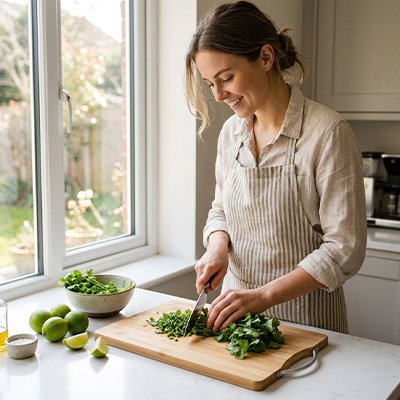 Planche à découper bois femme cisèle fines herbes